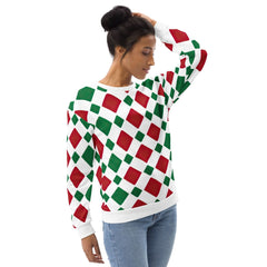 Graphic Sweatshirt for Women, Red and Green Checkered Pattern - Wear and Wander