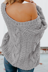 Gray Bubblegum V - Neck Braided Knit Sweater - Wear and Wander