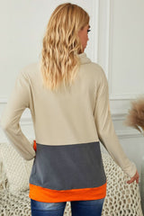 Gray Cowl Neck Pumpkin Print Color Block Halloween Sweatshirt - Wear and Wander