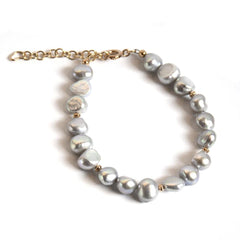 Gray Freshwater Pearl with Gold Bead Accents Bracelet - Wear and Wander