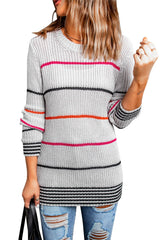 Gray Ribbed Knit Striped Sweater - Wear and Wander