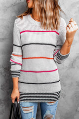 Gray Ribbed Knit Striped Sweater - Wear and Wander