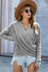 Gray Warp Deep V - neck Long Sleeve Knit Sweater - Wear and Wander