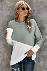 Gray White Patchwork Dropped Shoulder Sleeve Sweatshirt - Wear and Wander