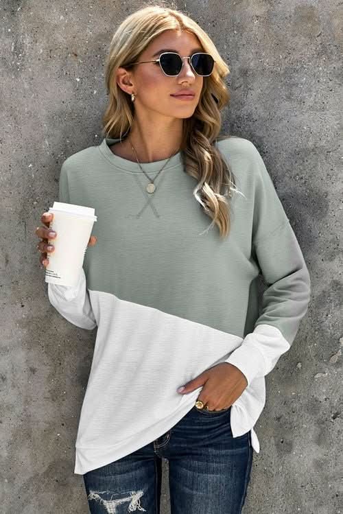 Gray White Patchwork Dropped Shoulder Sleeve Sweatshirt - Wear and Wander