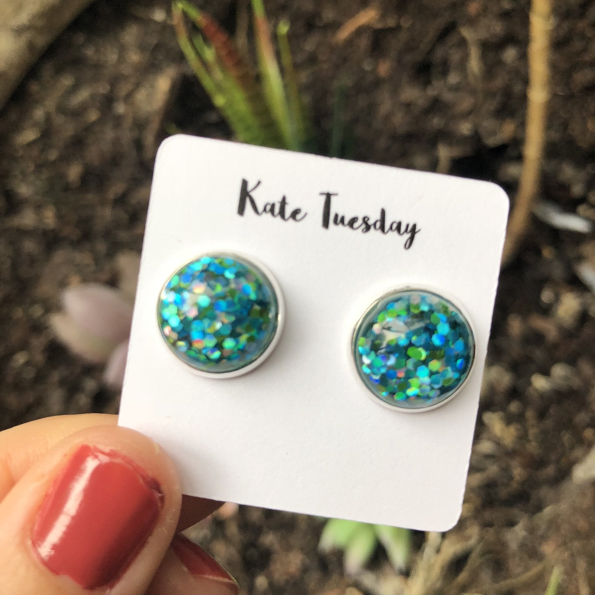 Green Blue Glitter Earrings - Wear and Wander