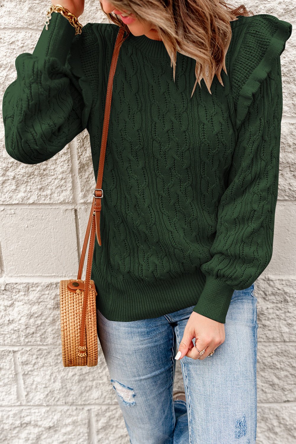 Green Cable Knit Sweater - Wear and Wander