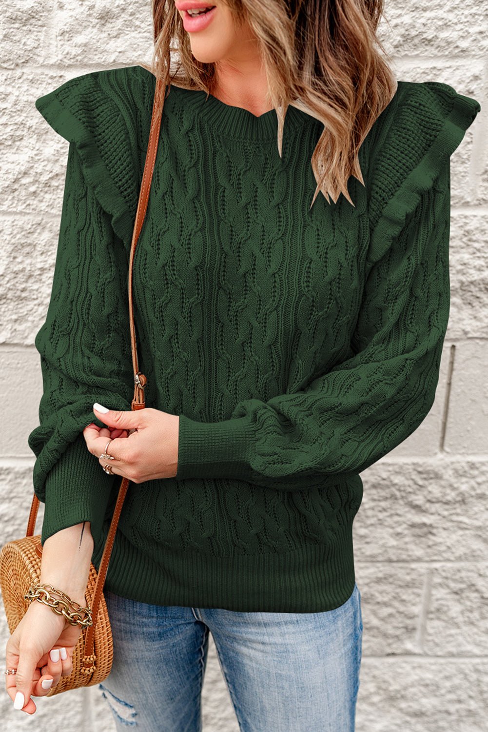 Green Cable Knit Sweater - Wear and Wander