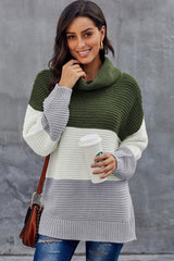 Green Gray Color Block Turtleneck Pullover Sweater - Wear and Wander