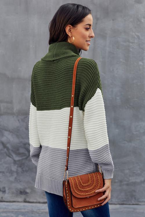 Green Gray Color Block Turtleneck Pullover Sweater - Wear and Wander