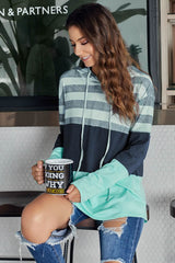 Green Speak to Me Color Block Drawstring Hoodie - Wear and Wander