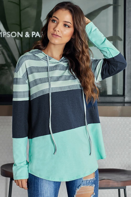 Green Speak to Me Color Block Drawstring Hoodie - Wear and Wander