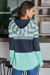 Green Speak to Me Color Block Drawstring Hoodie - Wear and Wander