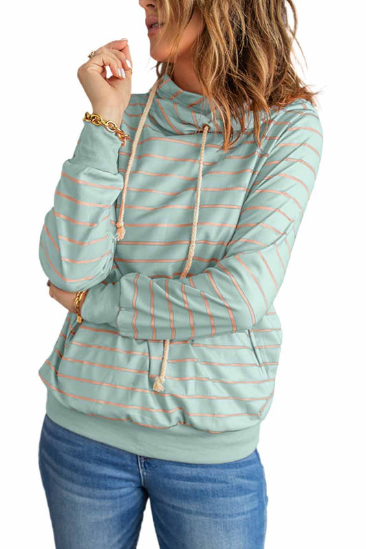 Green Striped Turtleneck Hoodie - Wear and Wander