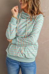 Green Striped Turtleneck Hoodie - Wear and Wander