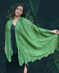 Green Wool and Silk Lace Scarf / Wrap - Wear and Wander