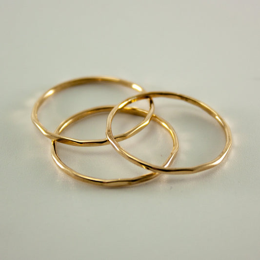 Hammered 14k Gold Filled Slim Ring Stack - Wear and Wander