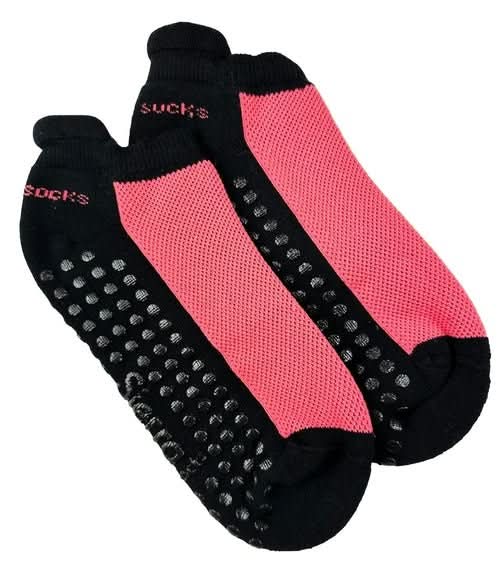 Heel Tab Mesh Top Cotton Anklet Socks with Non - Skid Women's Gripper - Wear and Wander