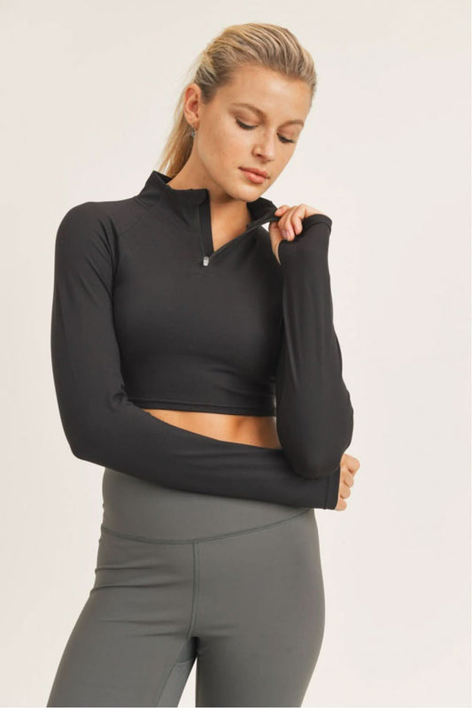 High - Neck Cropped Active Top with Long Sleeves & Thumbholes - Wear and Wander