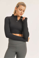 High - Neck Cropped Active Top with Long Sleeves & Thumbholes - Wear and Wander