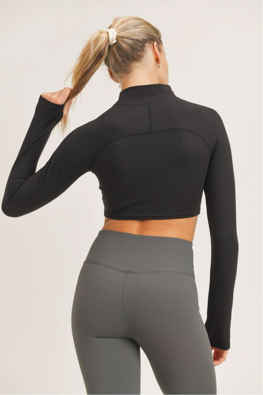 High - Neck Cropped Active Top with Long Sleeves & Thumbholes - Wear and Wander