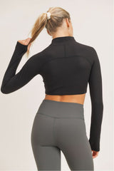 High - Neck Cropped Active Top with Long Sleeves & Thumbholes - Wear and Wander
