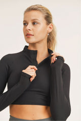 High - Neck Cropped Active Top with Long Sleeves & Thumbholes - Wear and Wander