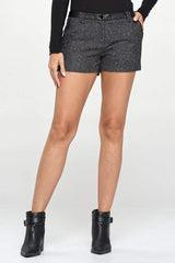 High - Waist Tweed Shorts with Faux Leather Trim - Wear and Wander