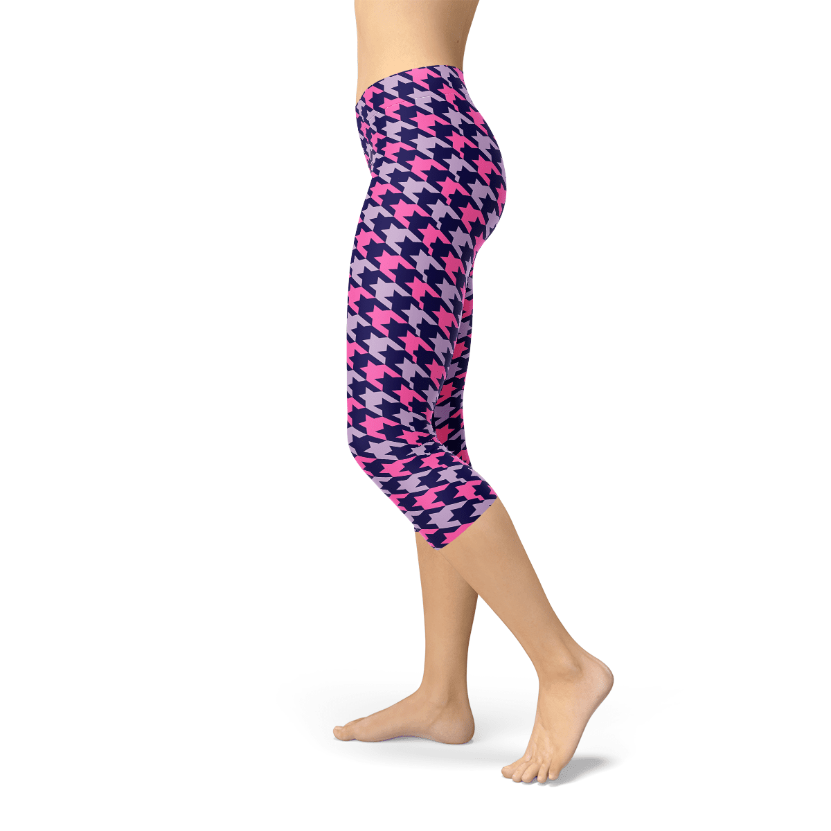 Houndstooth Pink Purple Capri Leggings - Wear n Wander