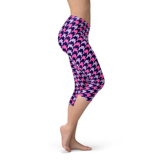 Houndstooth Pink Purple Capri Leggings - Wear n Wander