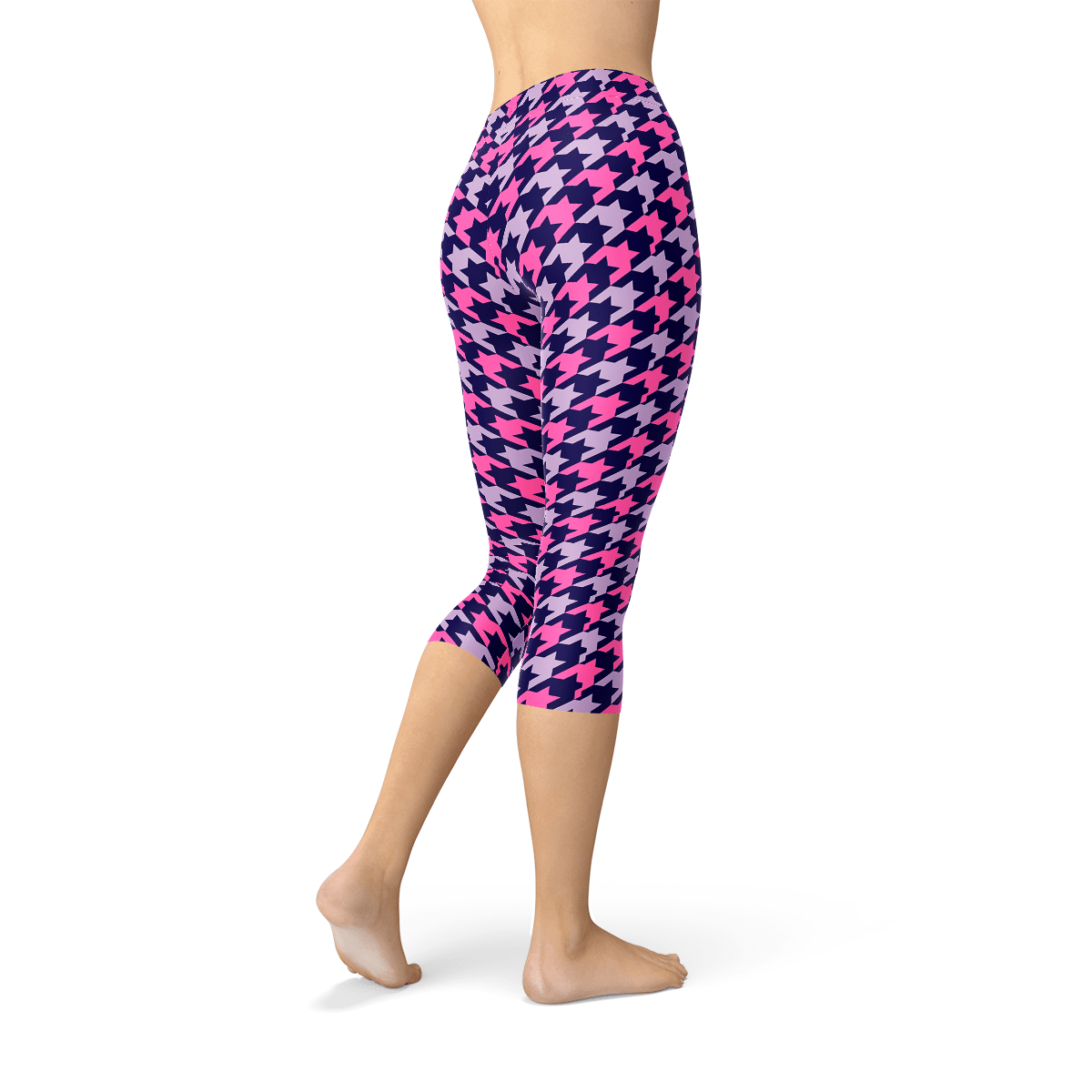 Houndstooth Pink Purple Capri Leggings - Wear n Wander