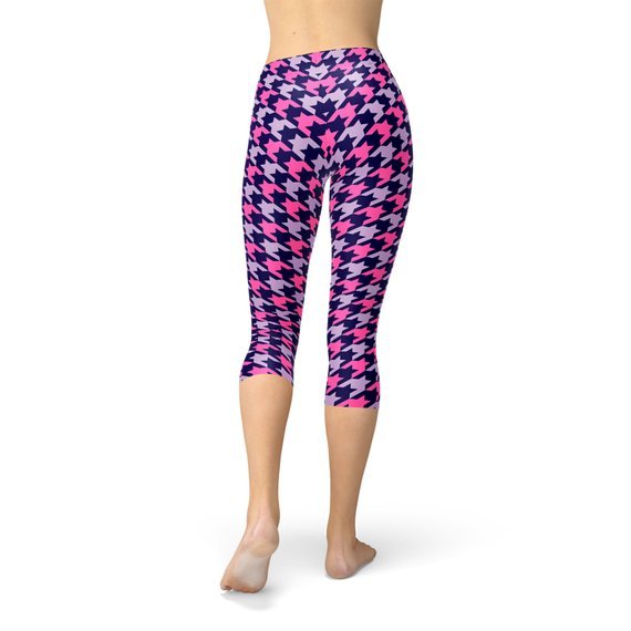 Houndstooth Pink Purple Capri Leggings - Wear n Wander