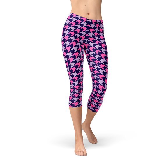 Houndstooth Pink Purple Capri Leggings - Wear n Wander