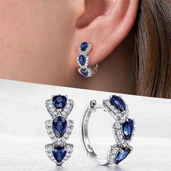 Huitan Luxury Trendy Blue Cubic Zirconia Hoop Earrings Wedding Party Elegant Accessories for Women - Wear and Wander