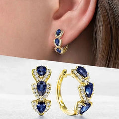 Huitan Luxury Trendy Blue Cubic Zirconia Hoop Earrings Wedding Party Elegant Accessories for Women - Wear and Wander