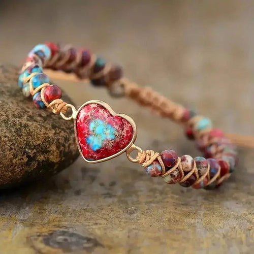 Imperial Jasper Heart Charm Macrame Bracelet - Wear and Wander