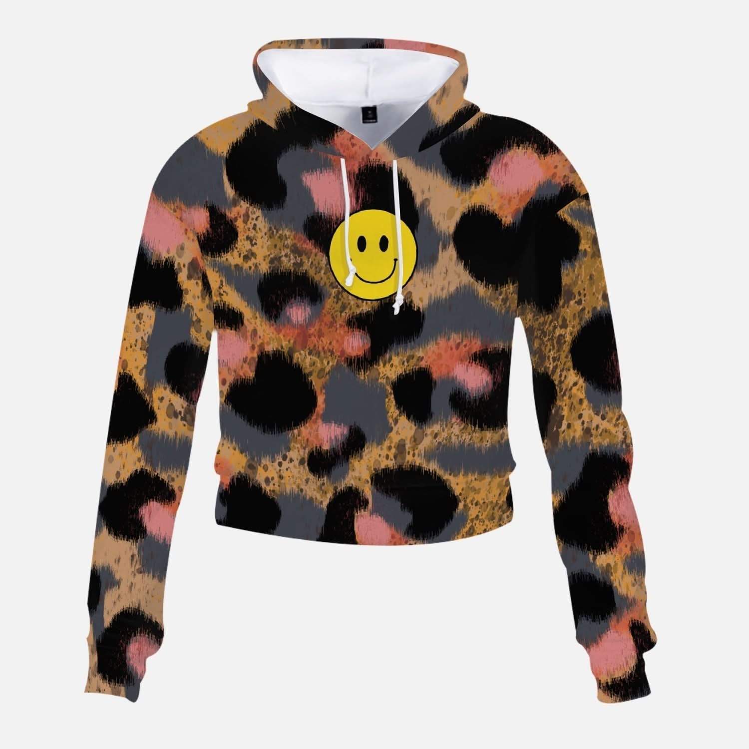 Jacki Easlick Leopard Print Happy Face Cropped Sweatshirt - Wear and Wander