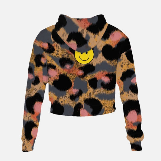 Jacki Easlick Leopard Print Happy Face Cropped Sweatshirt - Wear and Wander