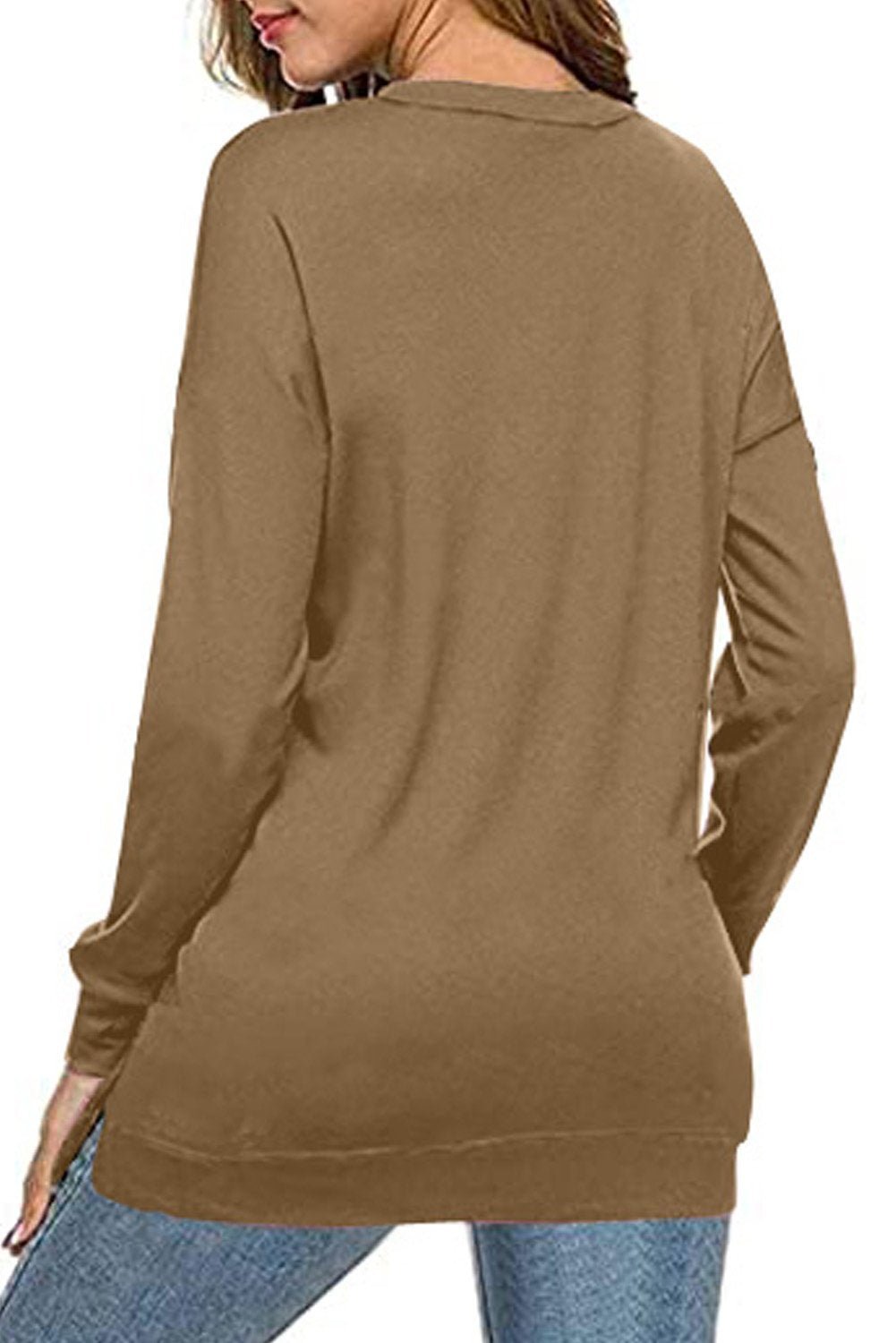 Khaki Crew Neck Long Sleeve Sweatshirt - Wear and Wander