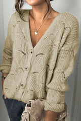 Khaki V Shaped Neckline Buttoned Knit Sweater - Wear and Wander