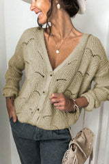 Khaki V Shaped Neckline Buttoned Knit Sweater - Wear and Wander