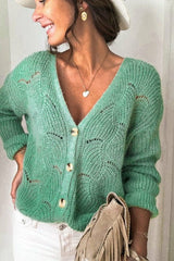 Khaki V Shaped Neckline Buttoned Knit Sweater - Wear and Wander