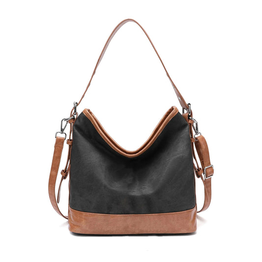 KILAMAL Large Designer Ladies Hobo Bags for Women Trendy Vegan PU Leather Shoulder Bucket Purses Denim pattern Handbags（BLACK - Wear n Wander