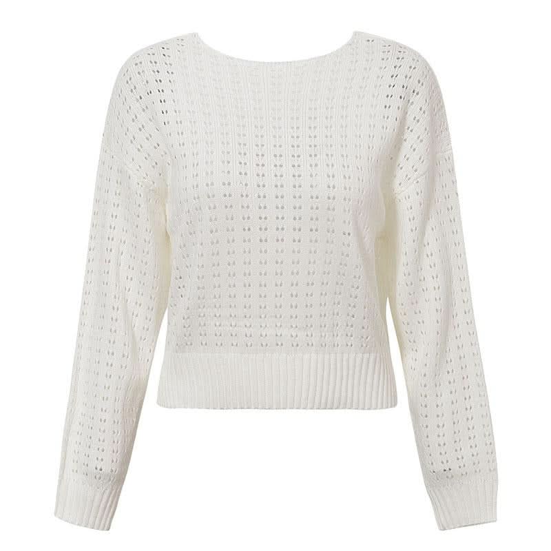 Knitted hollow out o neck pullover Women backless long sleeve - Wear and Wander
