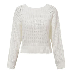 Knitted hollow out o neck pullover Women backless long sleeve - Wear and Wander