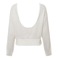 Knitted hollow out o neck pullover Women backless long sleeve - Wear and Wander