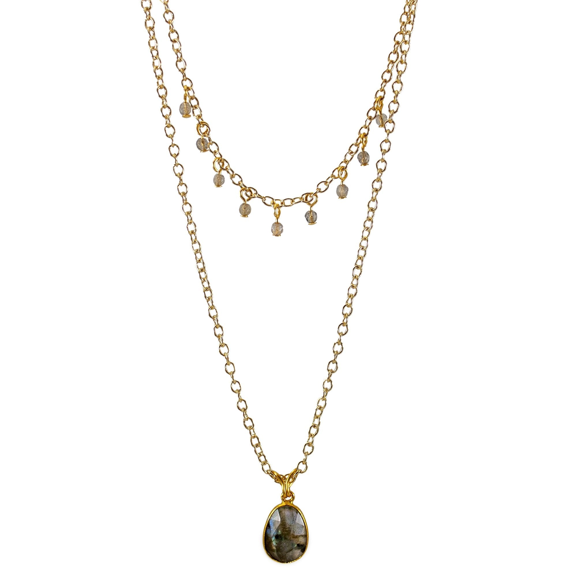 Labradorite Layered Pendant and Beads Necklace - Wear and Wander