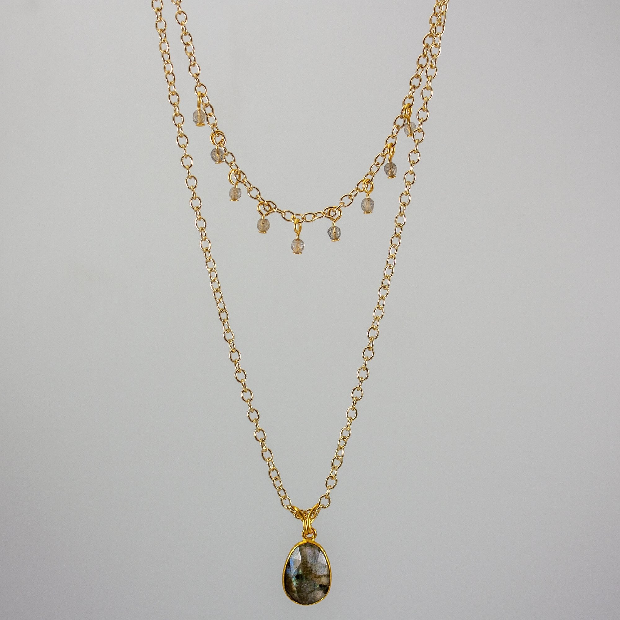 Labradorite Layered Pendant and Beads Necklace - Wear and Wander