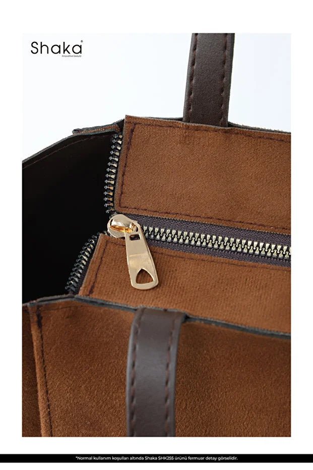 Large Faux Leather Zip Closure Tote Bag with Front Pocket Bag Brown - Wear n Wander