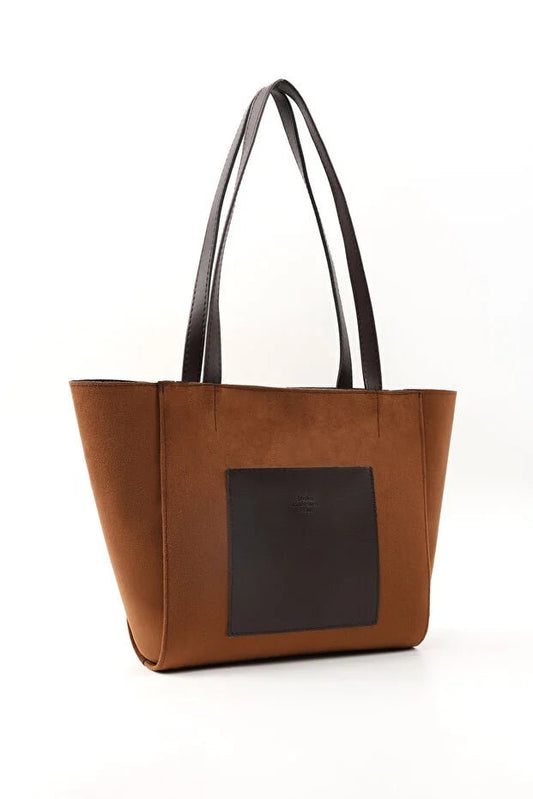 Large Faux Leather Zip Closure Tote Bag with Front Pocket Bag Brown - Wear n Wander
